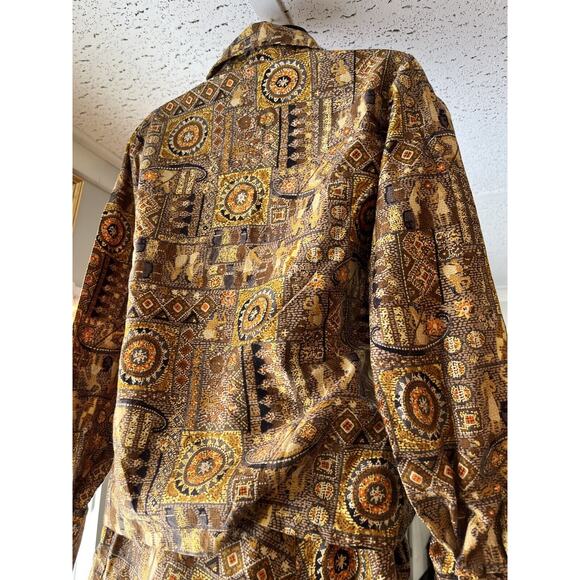 Vintage 1970s Women’s Egyptian Hieroglyph Retro Blouse & Skirt Set Sz 14 S/M - Picture 9 of 13